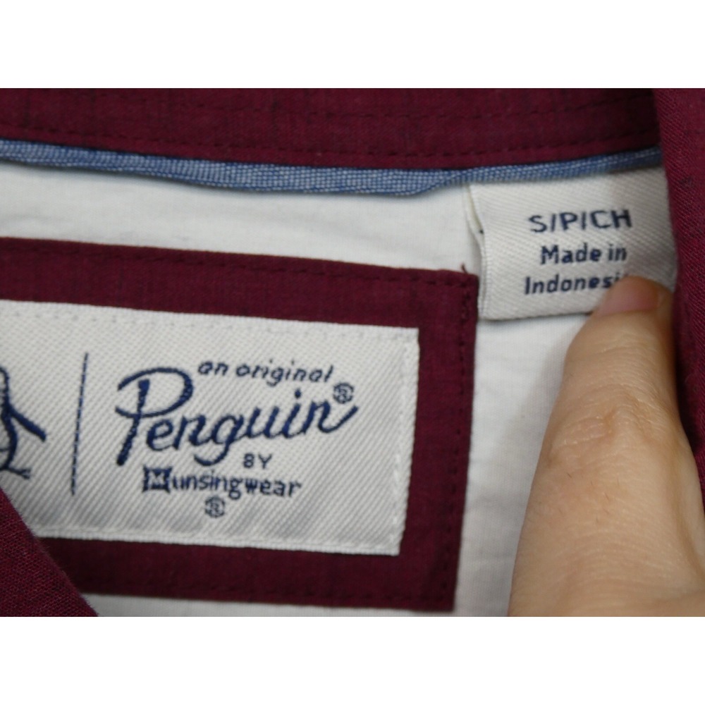 NWT Penguin Musingwear Button Up Shirt Size S Long Sleeve Burgundy preppy - Picture 4 of 11